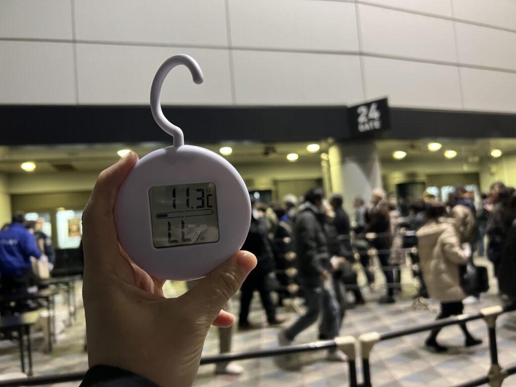 冬の東京ドームの18時頃の外気温。
約11度。